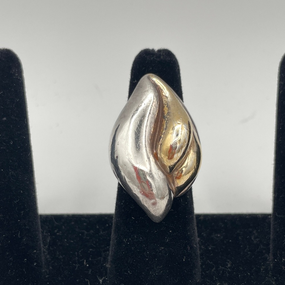 Israeli Artisan Sterling Silver .925 Women Size 7.5 Two Tone Sculptural Ring